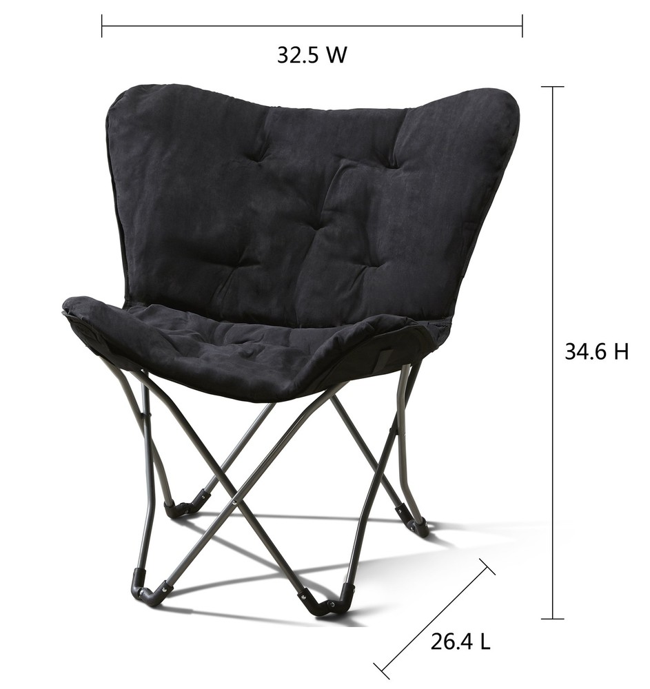 Micro Suede Fabric Butterfly Folding Chair, Black