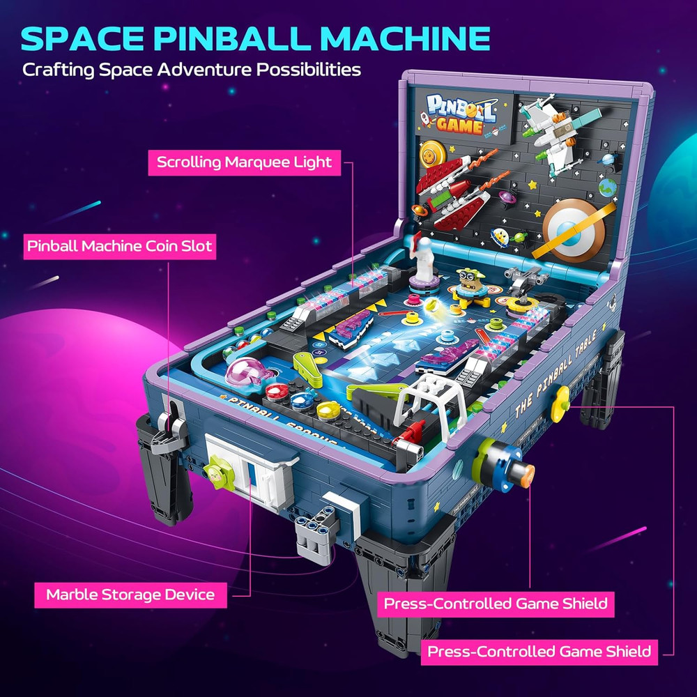 Pinball Machine Building Set Arcade Game Kit for Adults, Interactive Table Top D