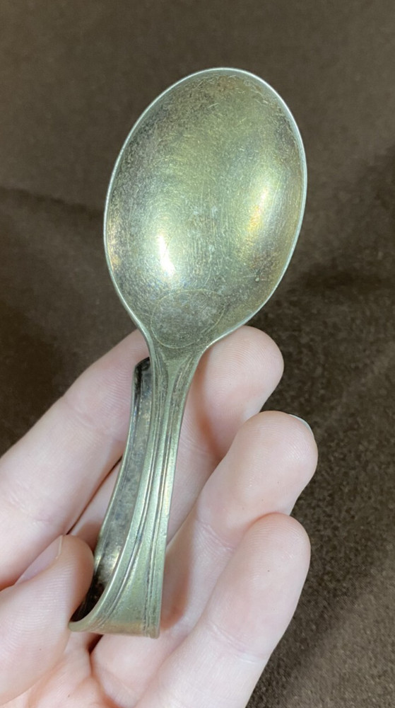 Vintage Curved Loop handle Baby Feeding Spoon Silverplate