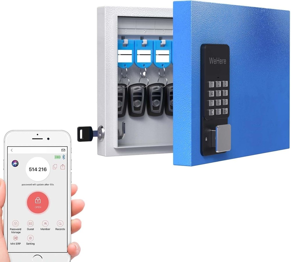 6 Key Lock Box Wall Mount, APP Bluetooth/OTP/Wi-Fi/Fixed Code/Key Unlock, Sma...