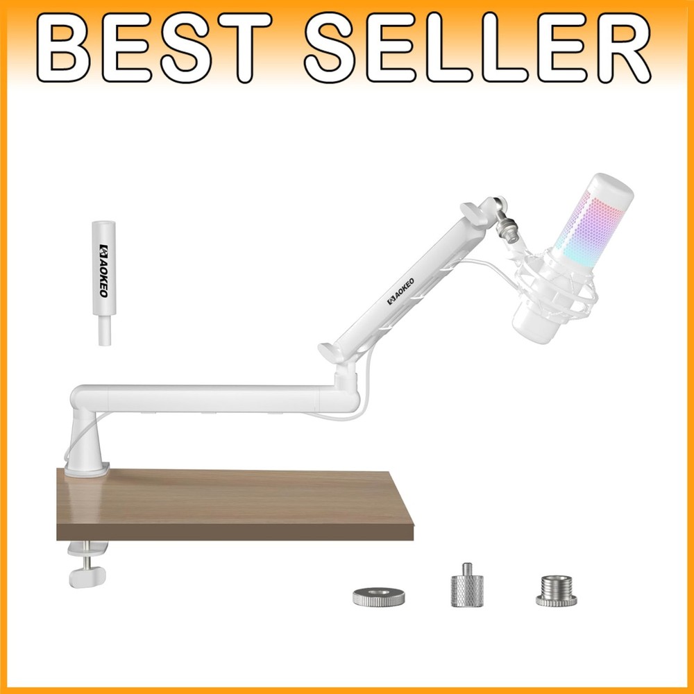 Stable Mic Boom Arm for HyperX QuadCast, Elgato Wave - White=