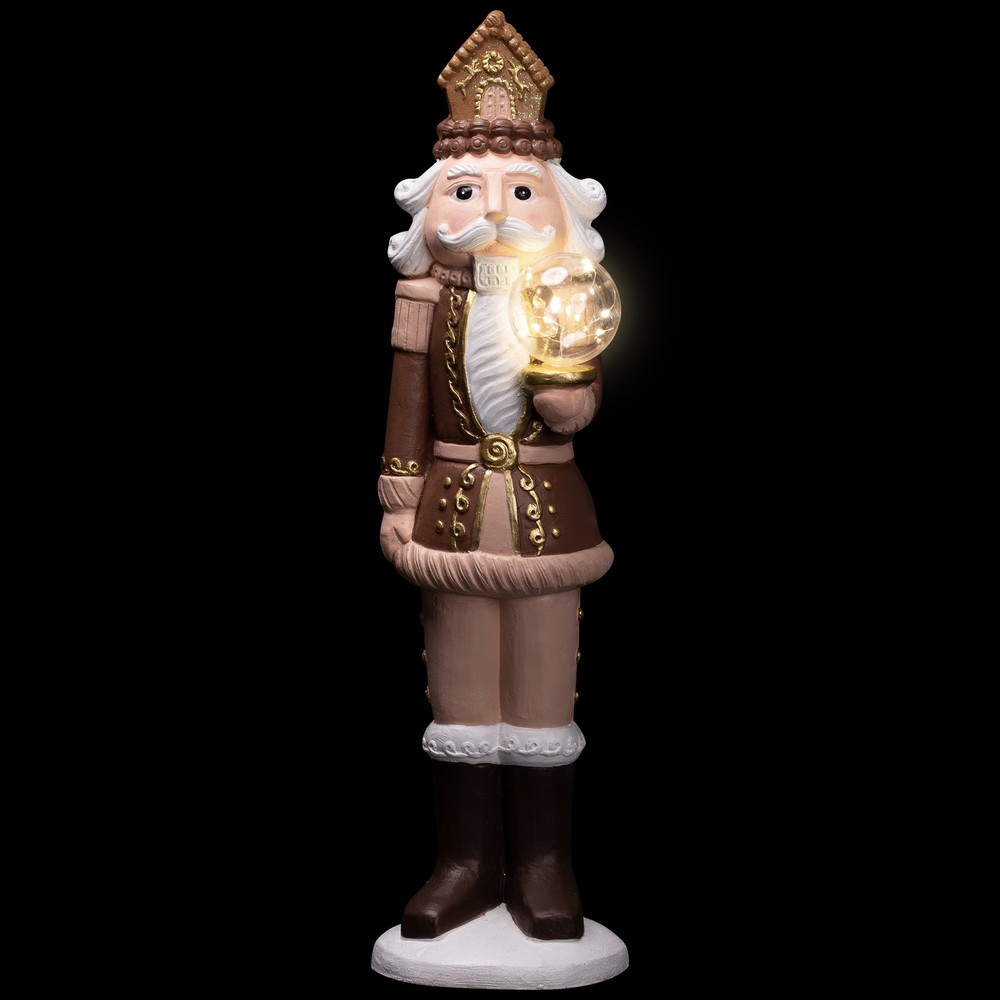 LED Lighted Nutcracker with Globe - 27" - Brown and Beige