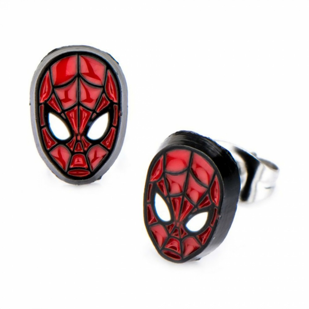 Marvel Comics Spider-Man Mask Stud Earrings Red