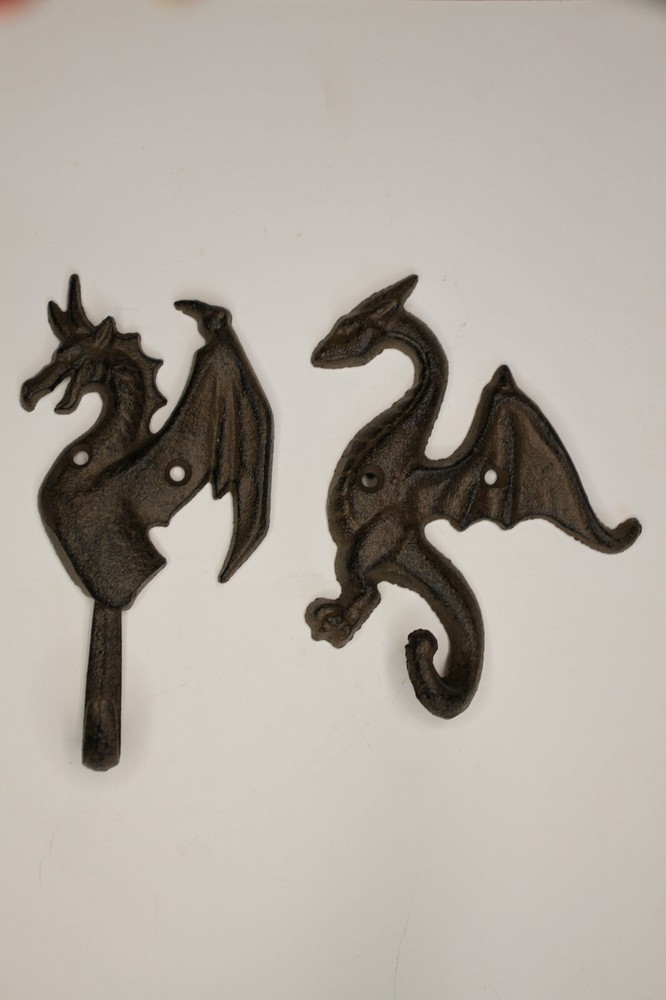 2-DRAGON WALL HOOKS,mythical,folklore, Medieval style,Gothic decor