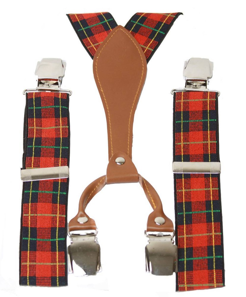 Nice Plaid Suspenders, Navy & Red
