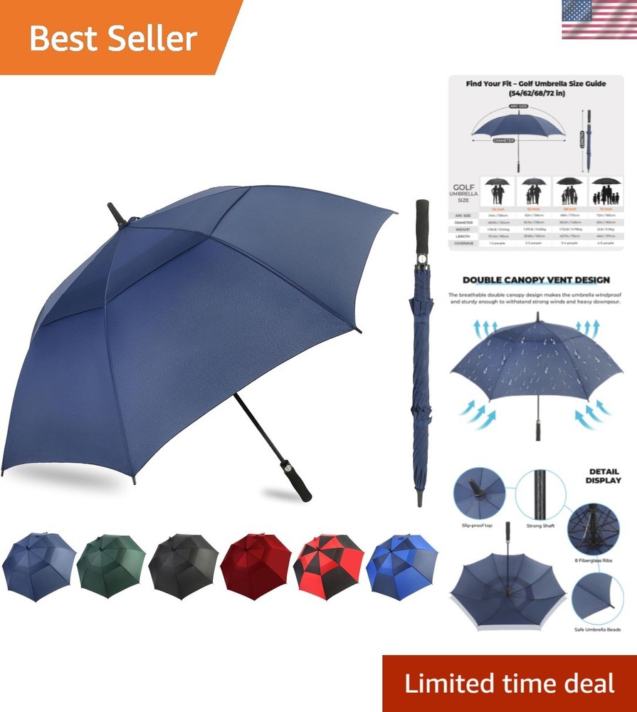 Automatic Open Golf Umbrella, 54/62/68/72 inch Extra Large Oversize Double Ca...