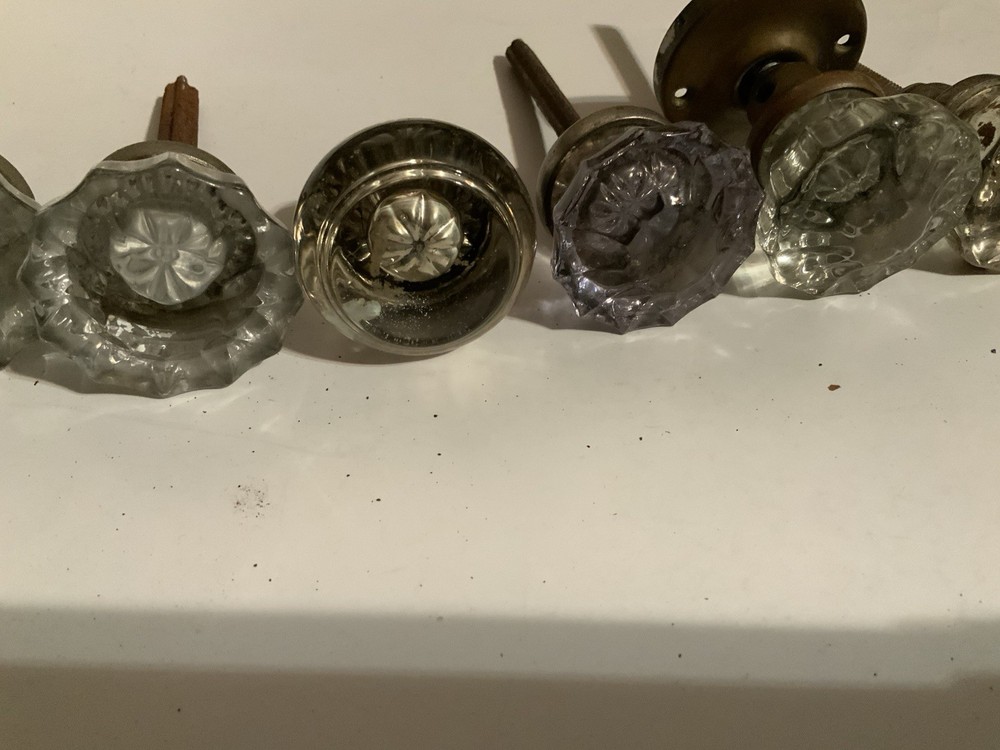 6 Different Clear Crystal Glass Door Knobs Old