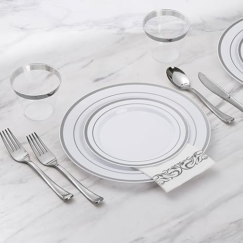 175 Pieces Dinnerware Set for Plastic Plates Disposable for Silver 25 Guests