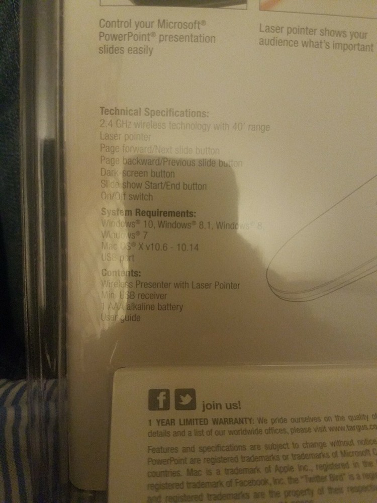 Logitech R400 Wireless Presenter Laser Pointer 50 Foot Range