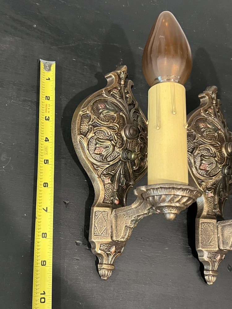 Great Pair Antique Polychrome Wall Sconces 66E