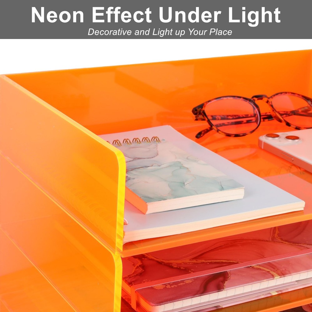 Acrylic File Organizer for Desk 4 Tiered Stackable Letter Tray Office Storage...