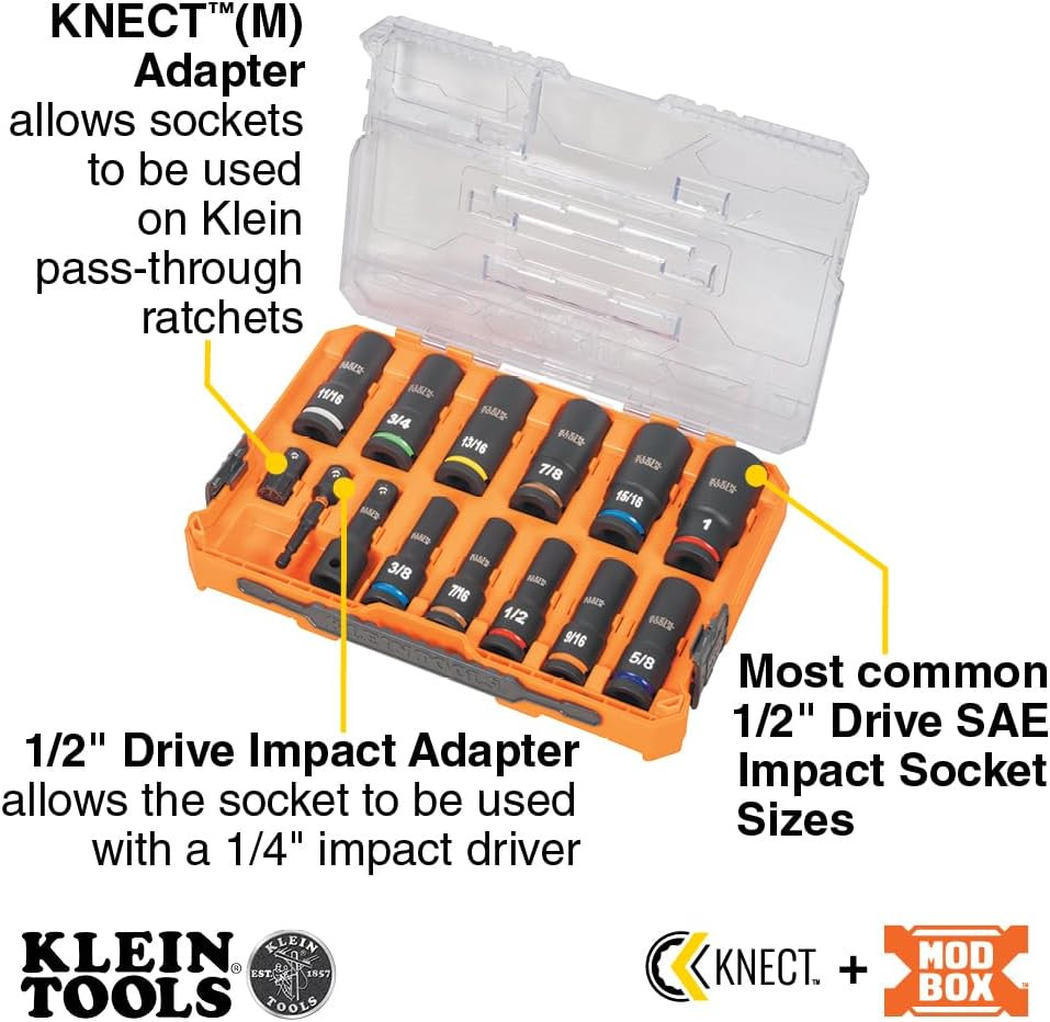 65111IMPCT KNECT Deep-Well Impact Socket Set, 1/2-Inch Drive, SAE, Color Coded,