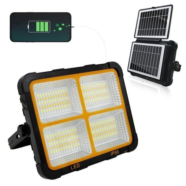 Large Outdoor Rechargeable Dual Solar Panel LED Work Light Waterproof Floodlight