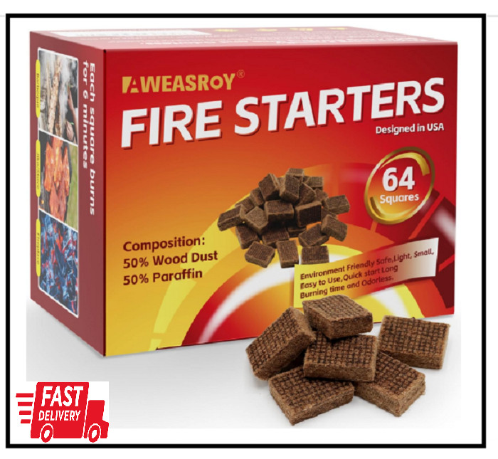 Fire Starter Squares 64, Odorless Fire Starters for Fireplace, Camping