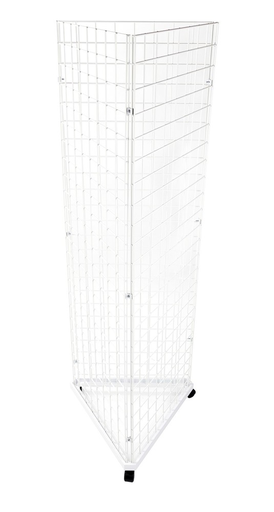 White Triangle Wire Grid Tower with Base and Casters