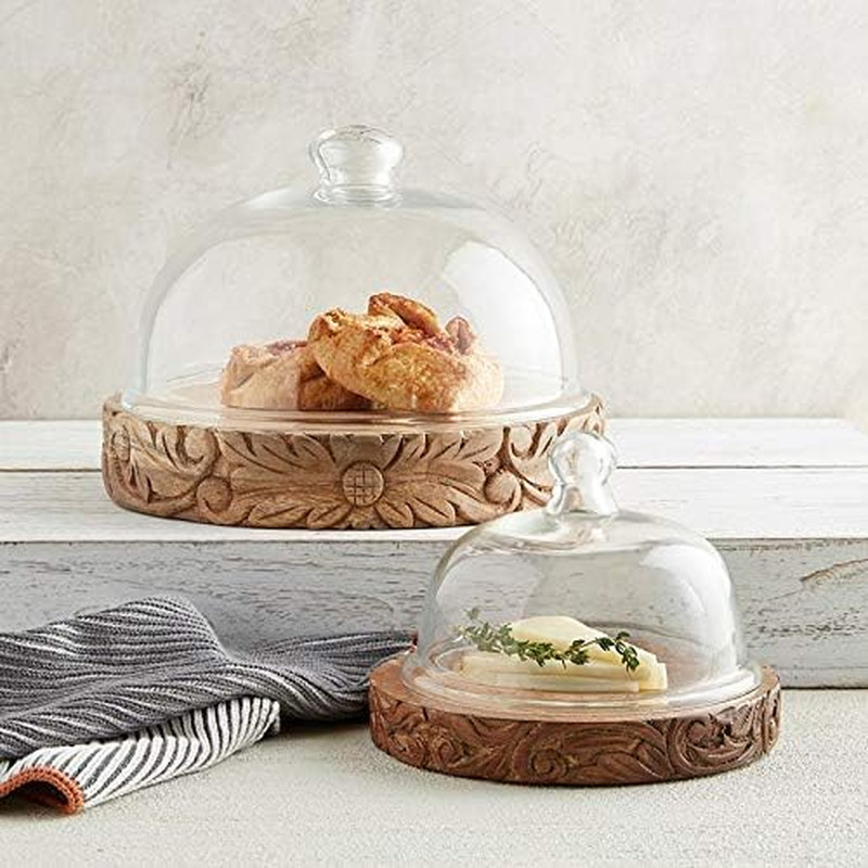 Glass Dome with Carved Base - Large