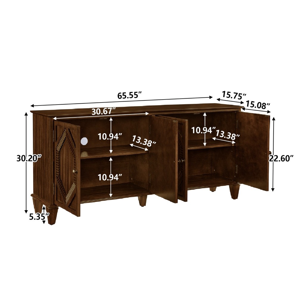 Mid-Century Modern Sideboard Buffet Storage Cabinet Carved Accent Console Table