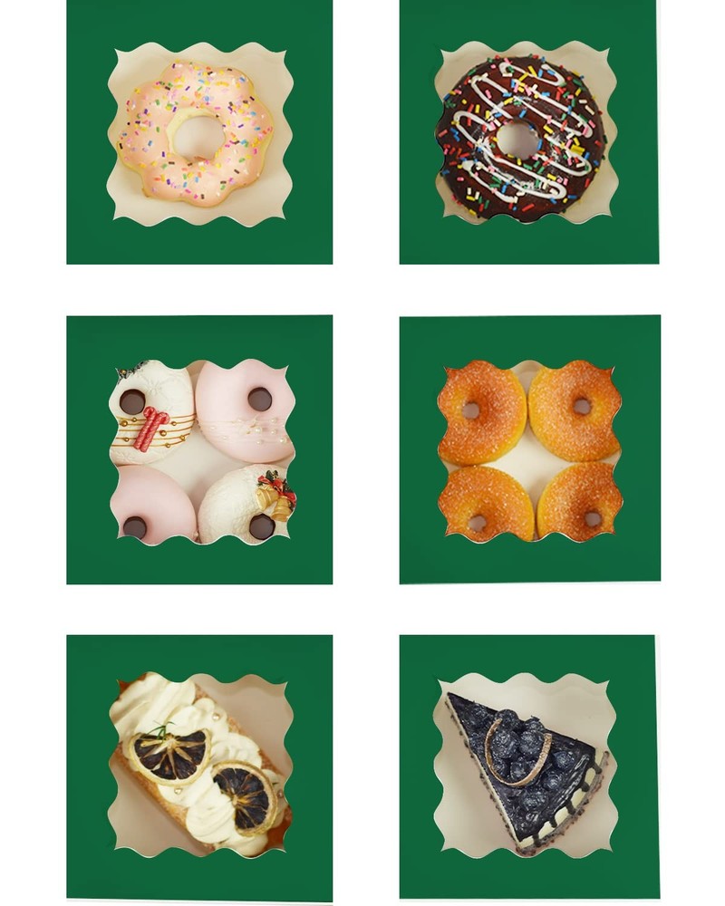 100 PCS 6x6x3 Inch Deep Green Cookie Boxes Window Macaroon Pastry Box