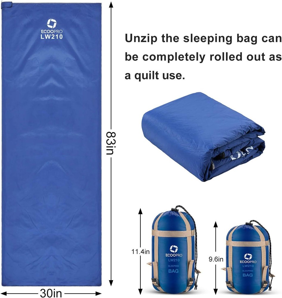 ECOOPRO Warm Weather Sleeping Bag - Portable, Waterproof, Compact Lightweight,