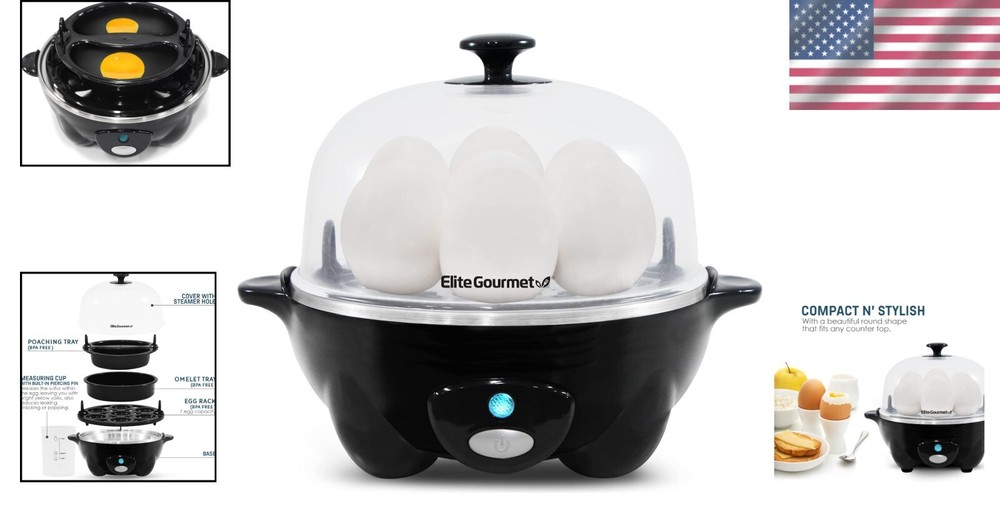 Compact and Versatile Egg Cooker: 7 Egg Capacity with Timer & 16 Recipe Booklet