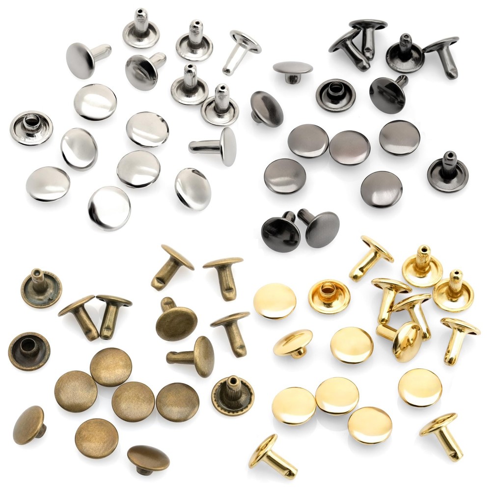 50 Sets Double Cap Leather Rivets 8mm Gold Studs