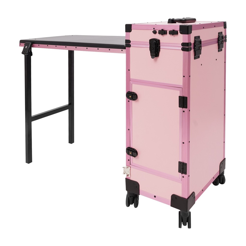 Rolling Makeup Case With Mirror Light Bluetooth Speaker Black Pink Lockable