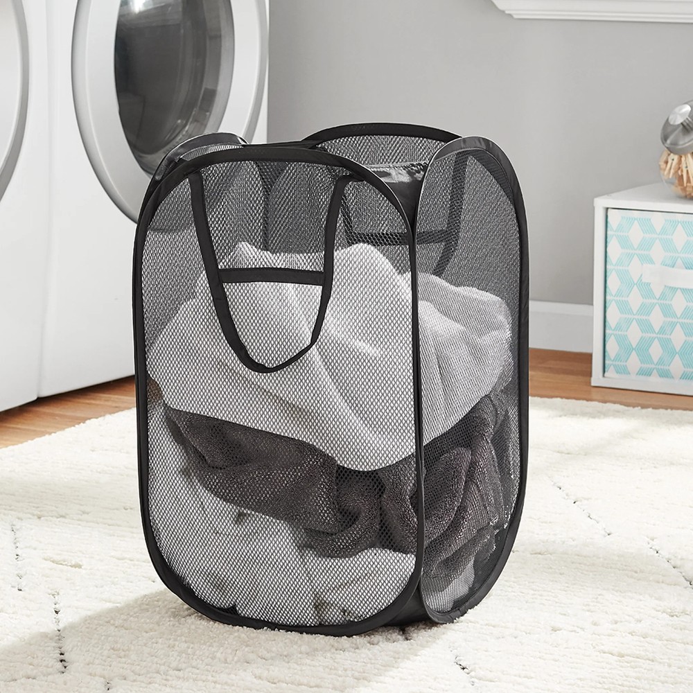 (5 pack) Pop-Up Spiral Polyester Laundry Hamper, Rich Black