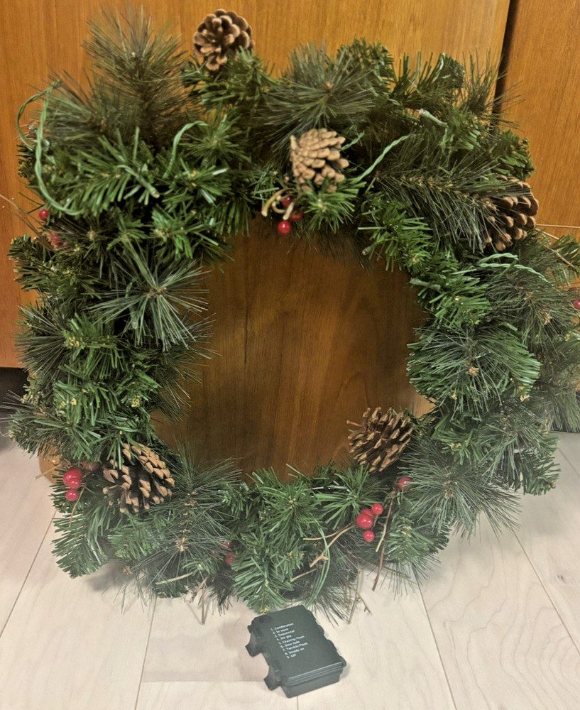 21" Artificial Christmas Wreath w/Pinecones and 9 different light settings