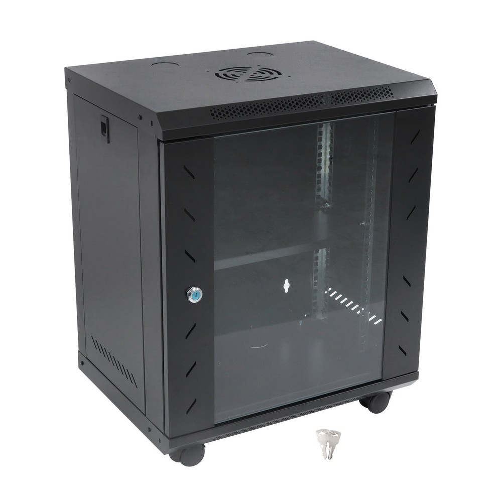 12U Wall Mount Server Rack 15.5" Deep Locking Glass Door & Panels
