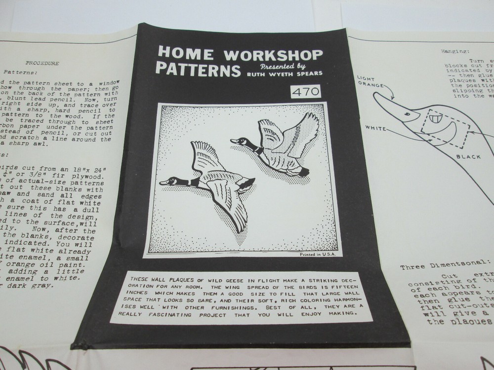 Vintage Ruth Spears Home Workshop Patterns 470 Wild Geese Wall Plaques In Flight