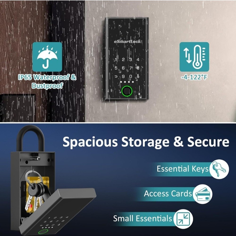 Fingerprint Key Lock Box with Code, Wireless Digital Lock Box with Bluetooth APP