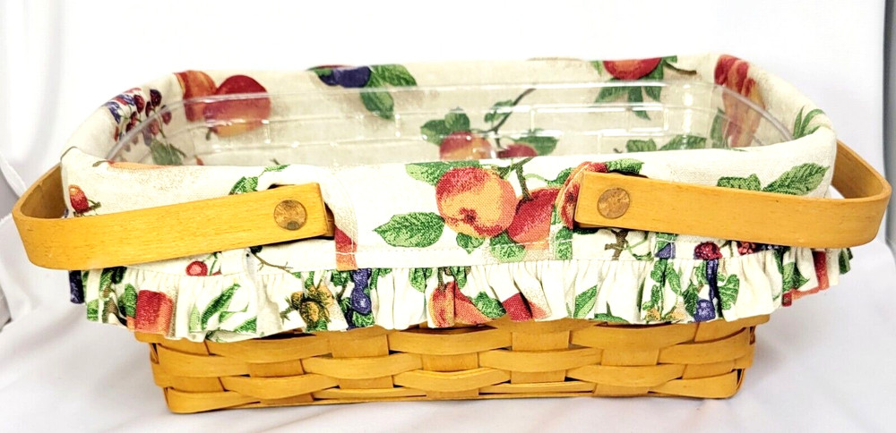Longaberger Rectangle Chore Basket Double Swing Handles Divided Protector Liner
