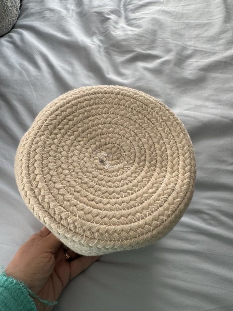 Round Fabric Basket Leather Handle