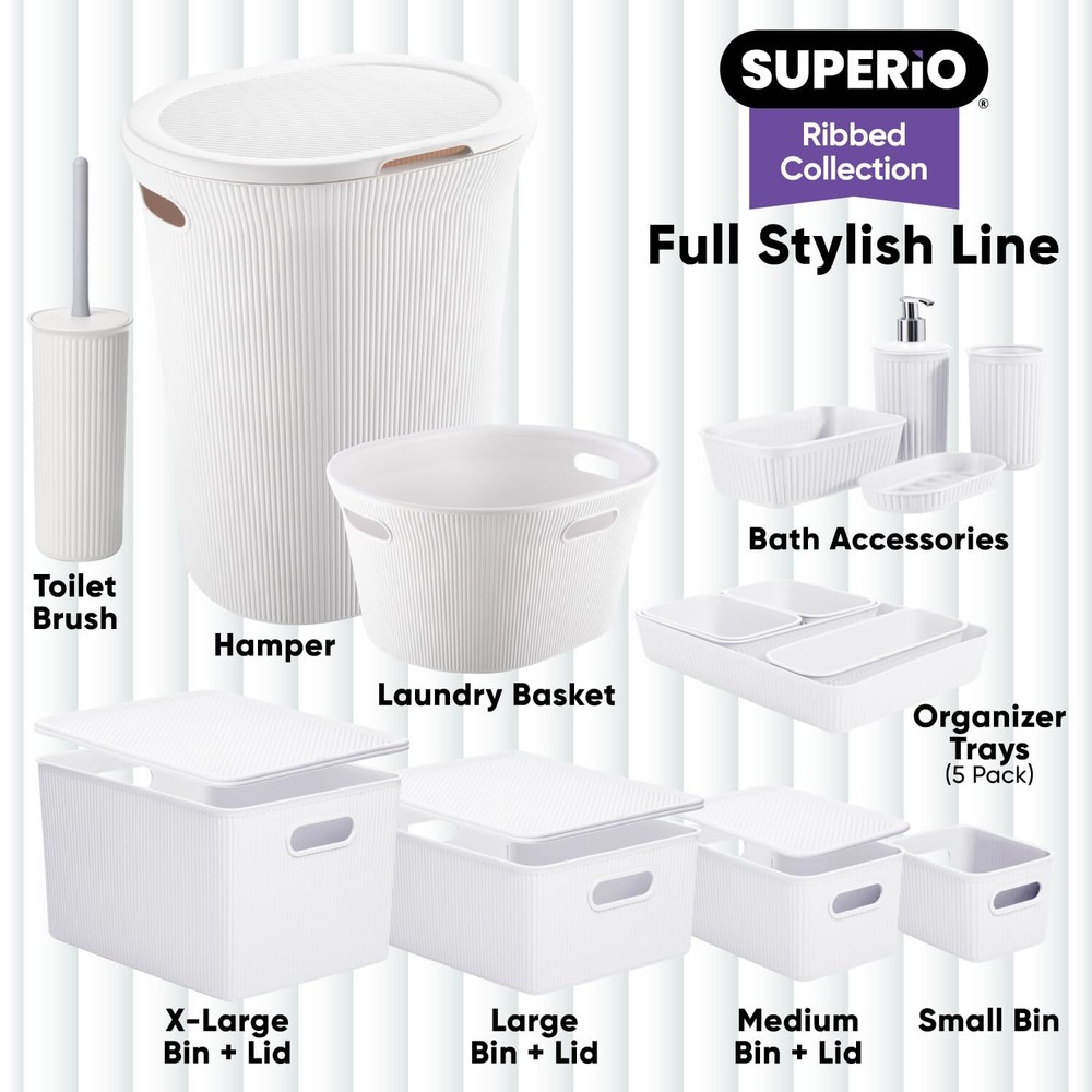 Superio 1.5 L Mini Ribbed Storage Bin- Plastic Storage Basket (White, 4 Pack)