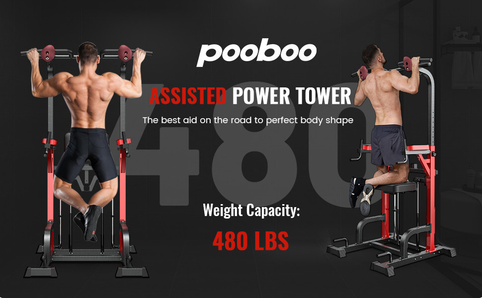 Power Tower Pull Up Bar Dip Station Assistive Trainer Multi-Function Home Gym