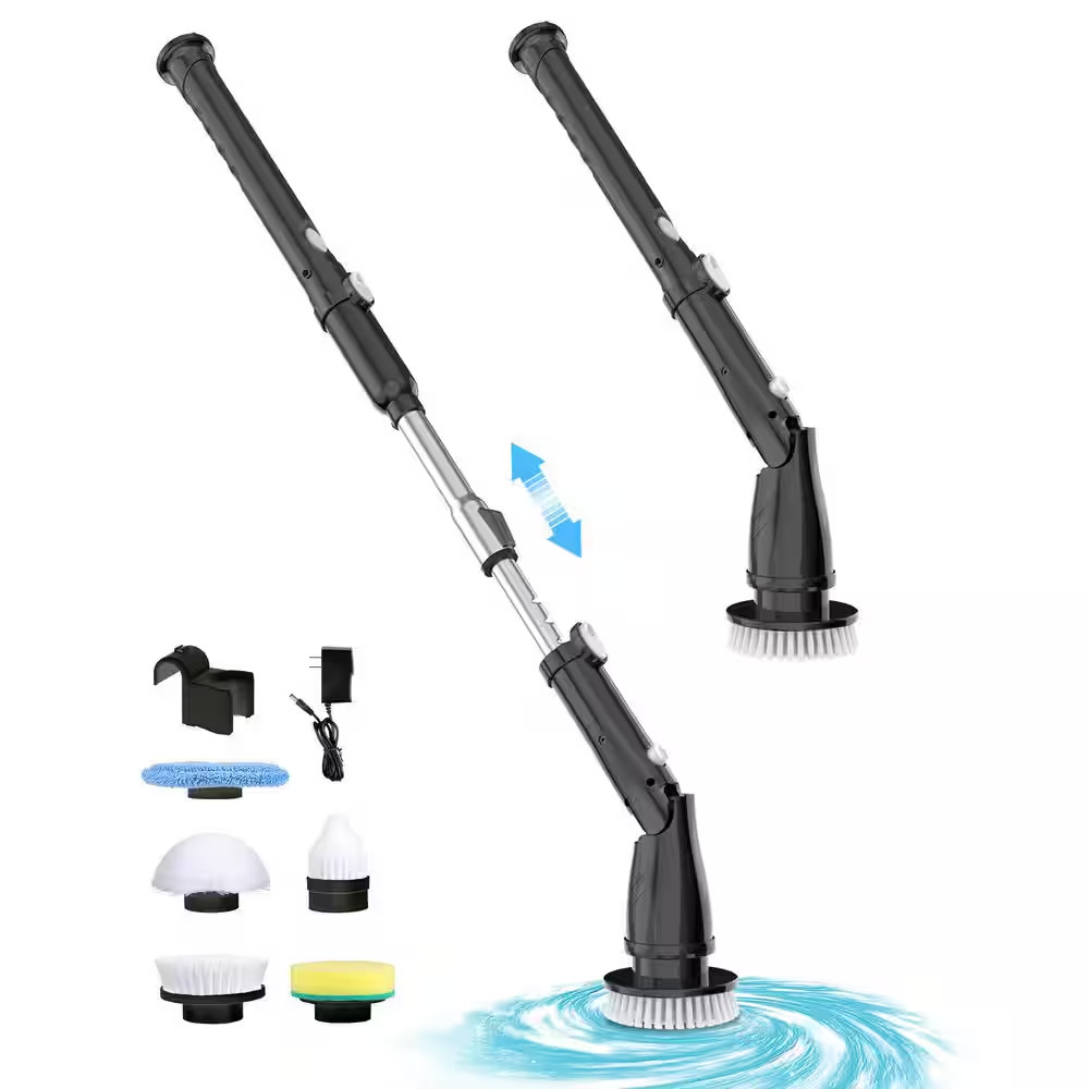 47 In. Cordless Cleaning round Brush with 5-Replaceable Heads