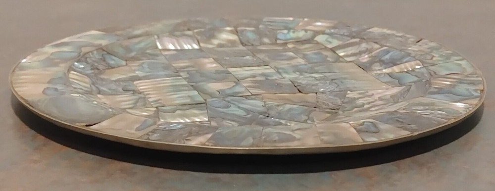 Custom Abalone Inlaid Solid Sterling Silver Dish 6 1/4 Inches