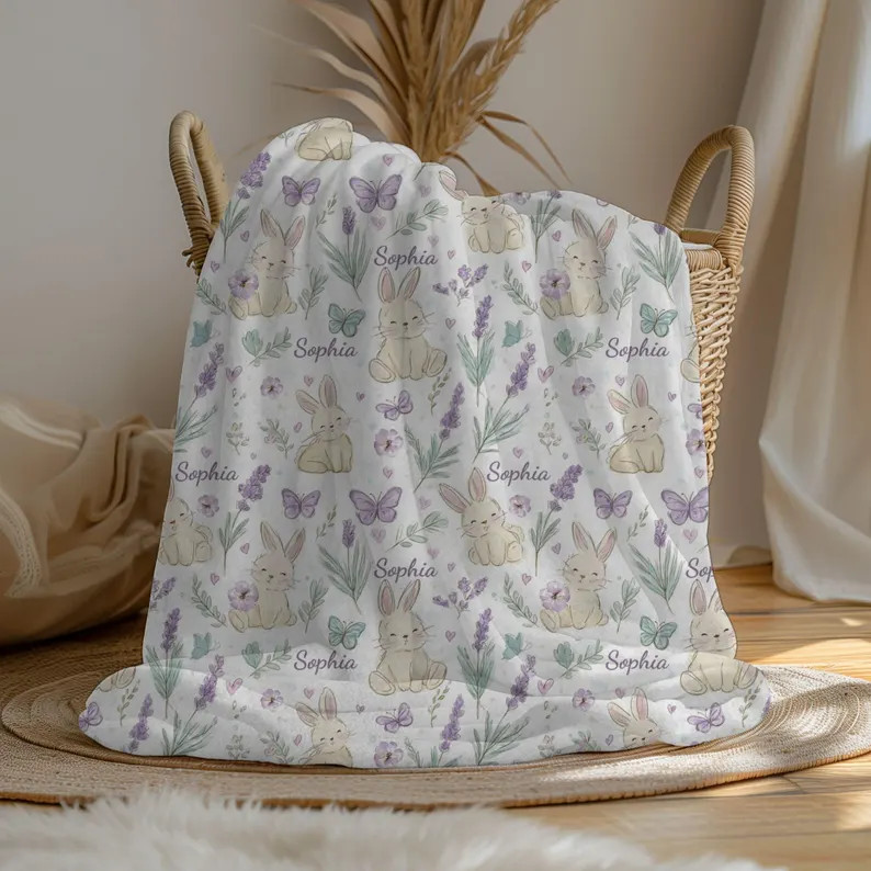 Personalized Bunny Name Blanket Custom Baby Shower Gift