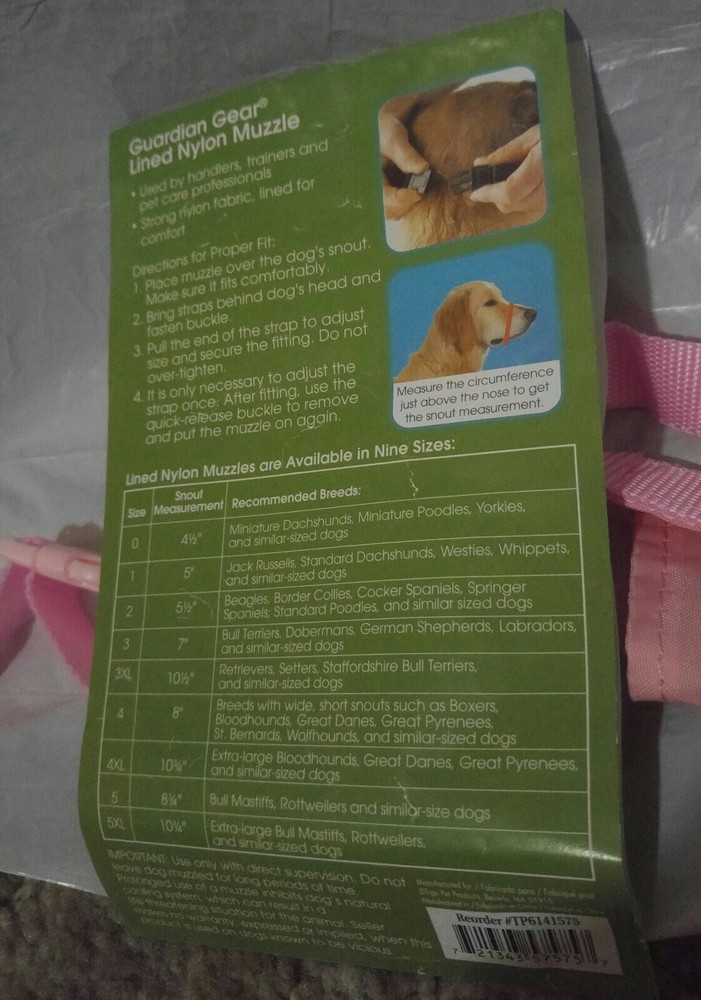 Guardian Gear Lined Nylon Muzzle Size 4 Pink Anti-Bark Bite