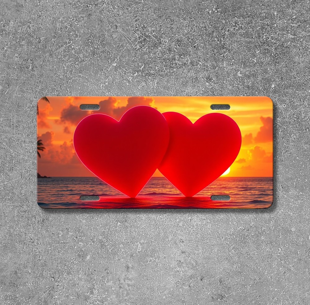 Romantic Two Hearts Artwork Personalized Name License Plate Personalized Anniver