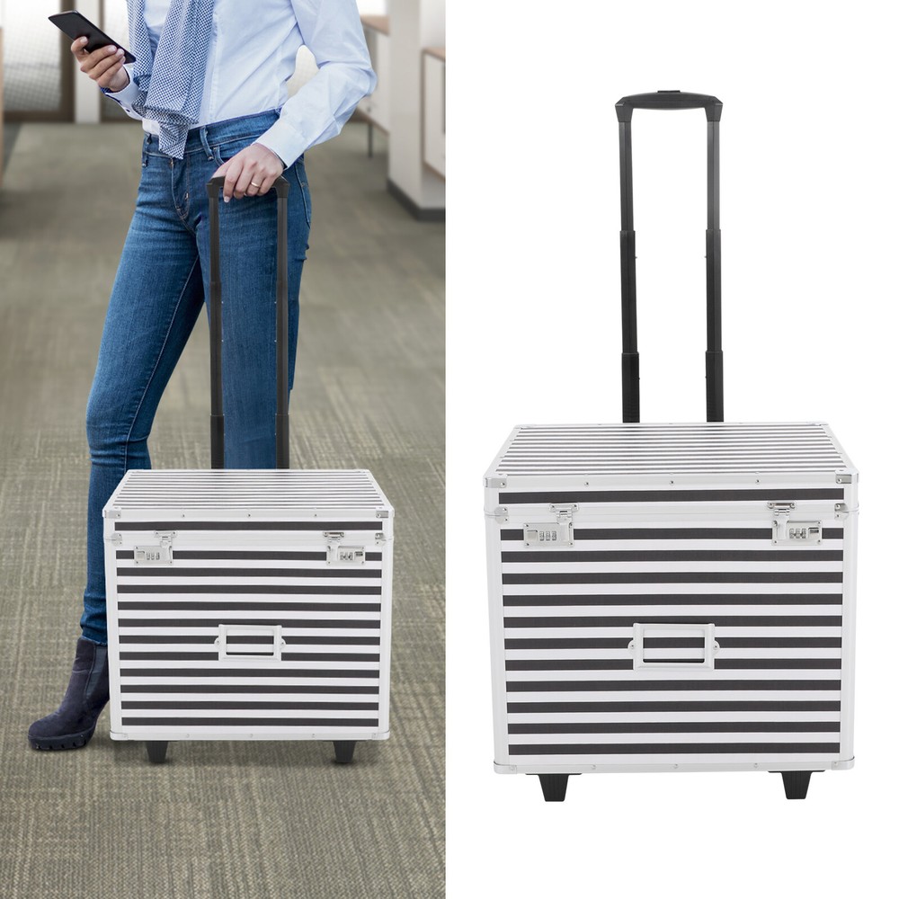 Striped style Rolling File Storage Case, Lockable File Box with Telescopic Pole