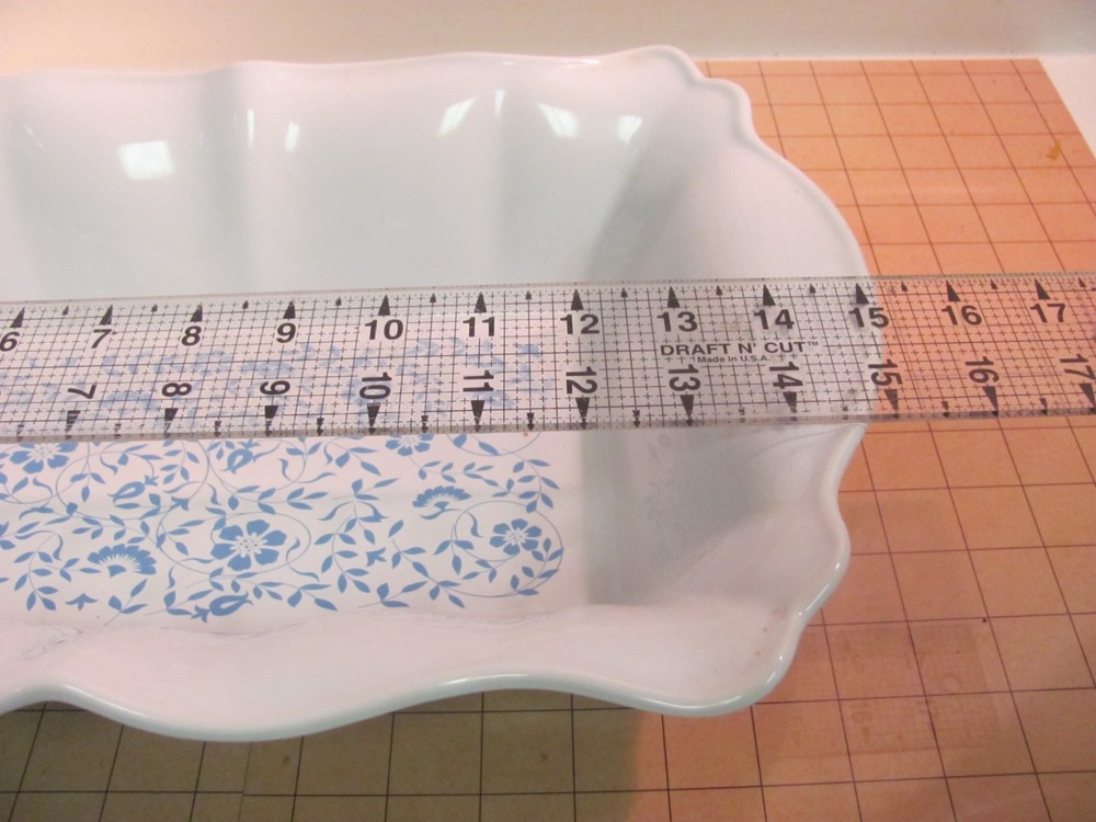 White Turquoise Floral Scalloped Casserole Dish