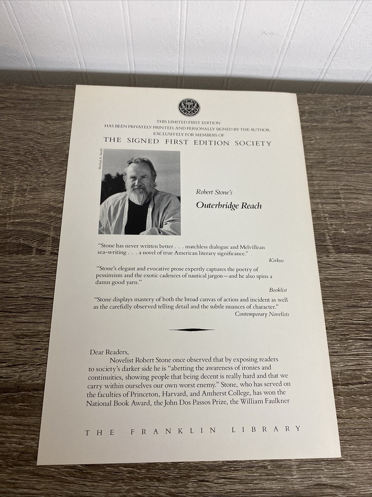 SIGNED FIRST EDITION Leather - Outerbridge Reach Robert Stone FRANKLIN LIBRARY
