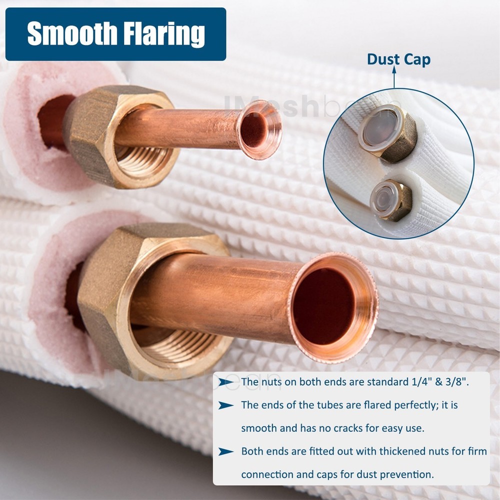 25FT 1/4"x3/8" Insulated Copper Ductless Mini Split Line Set w/25FT Control Wire