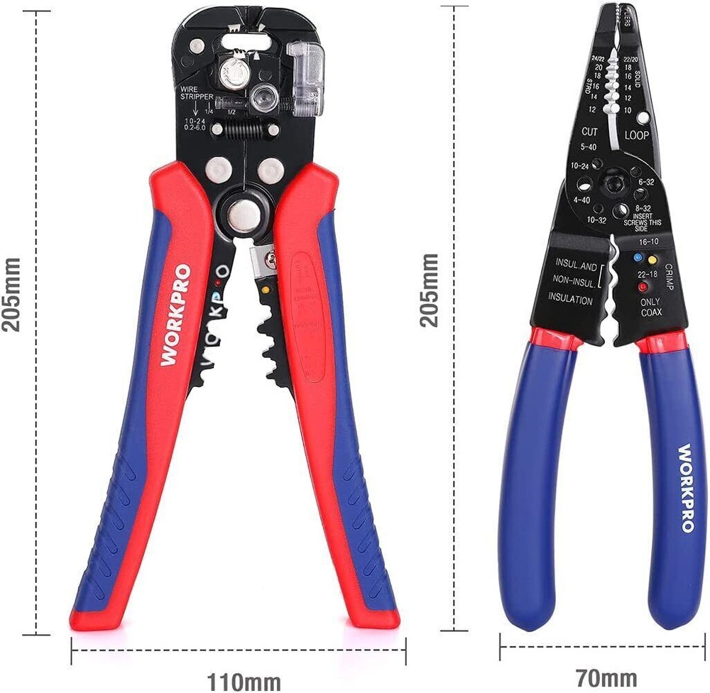 WORKPRO Wire Stripper Set 8" Self-Adjusting Wire Stripper 8" Multi-Tool Stripper