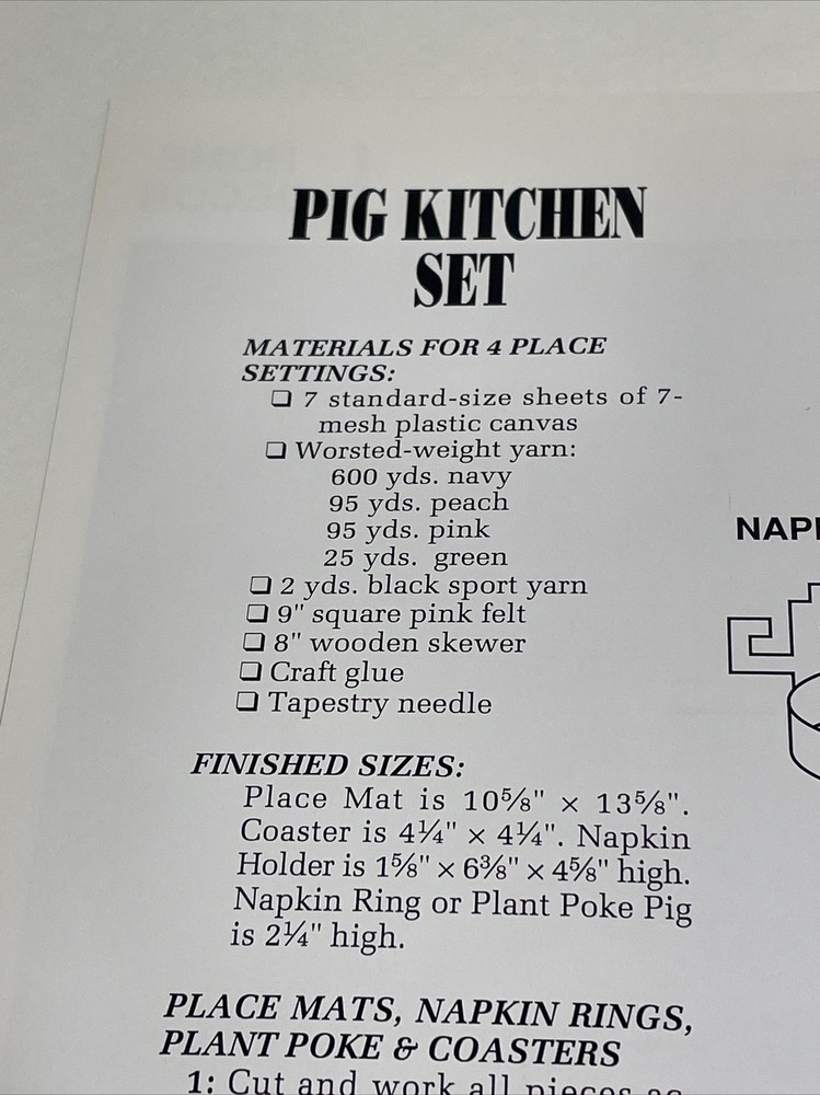 Pig Kitchen Set Place Mat Coaster Annie's Attic Plastic Canvas Pattern