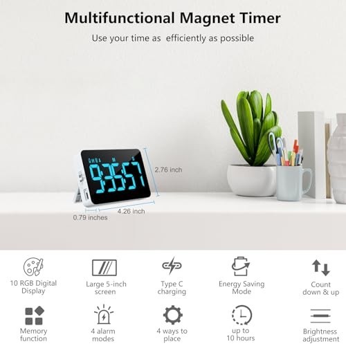 2 Pack Rechargeable Digital Kitchen Timer - RGB Color, Magnetic Countdown Timer,