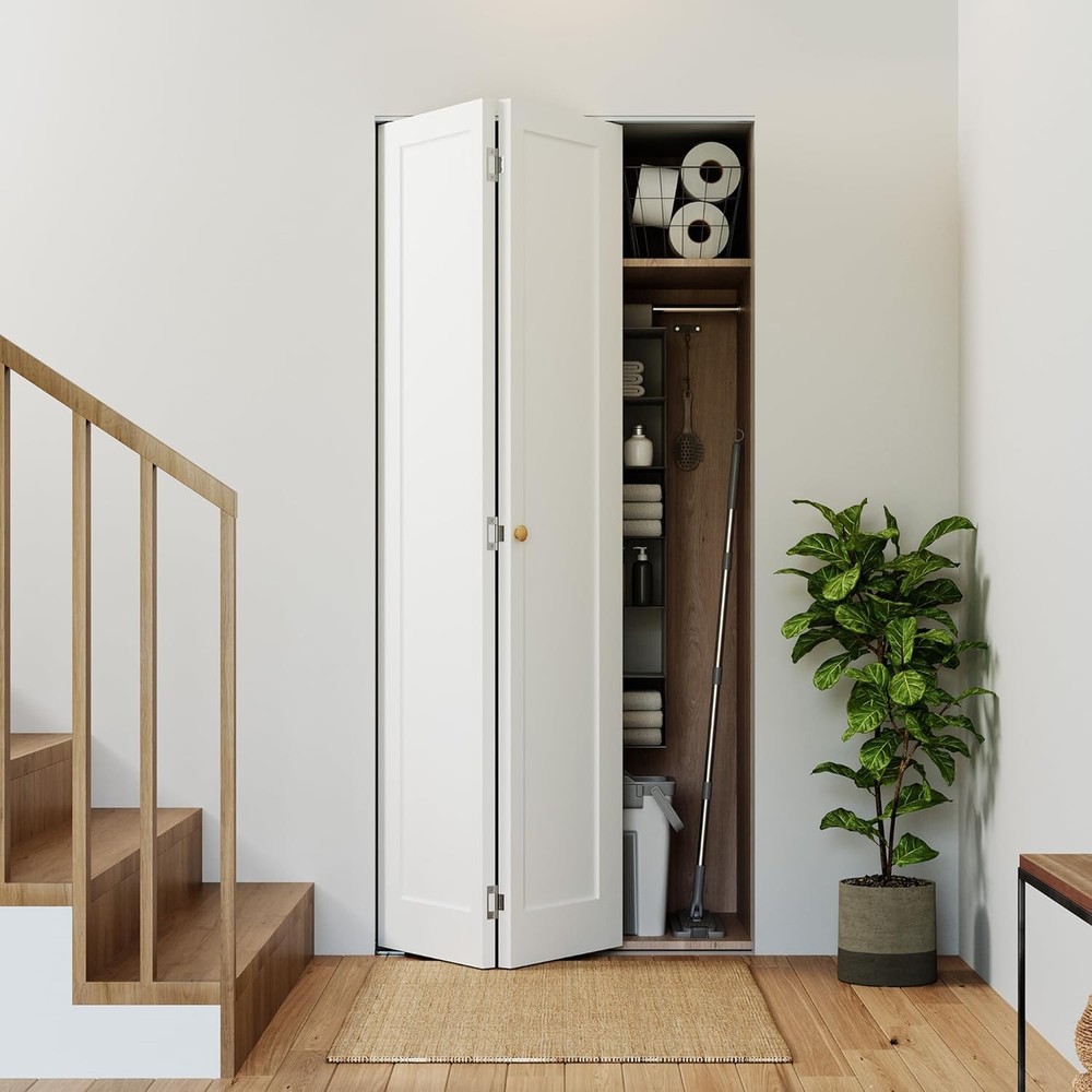 SMARTSTANDARD 24" x 80" Bifold Closet Doors, 1-Panel Paintable White