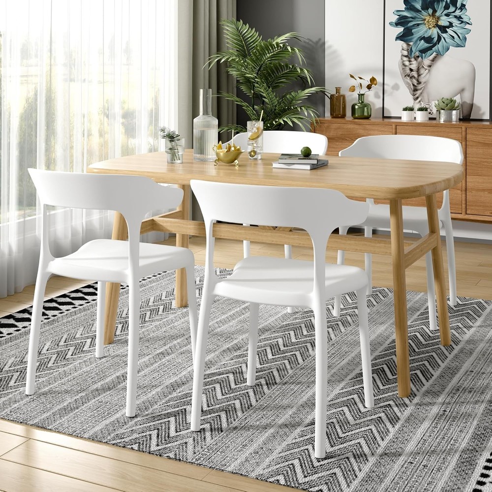 4 Pack Plastic Stacking Chairs Stackable Dining Chairs Kitchen Restaurant Patio
