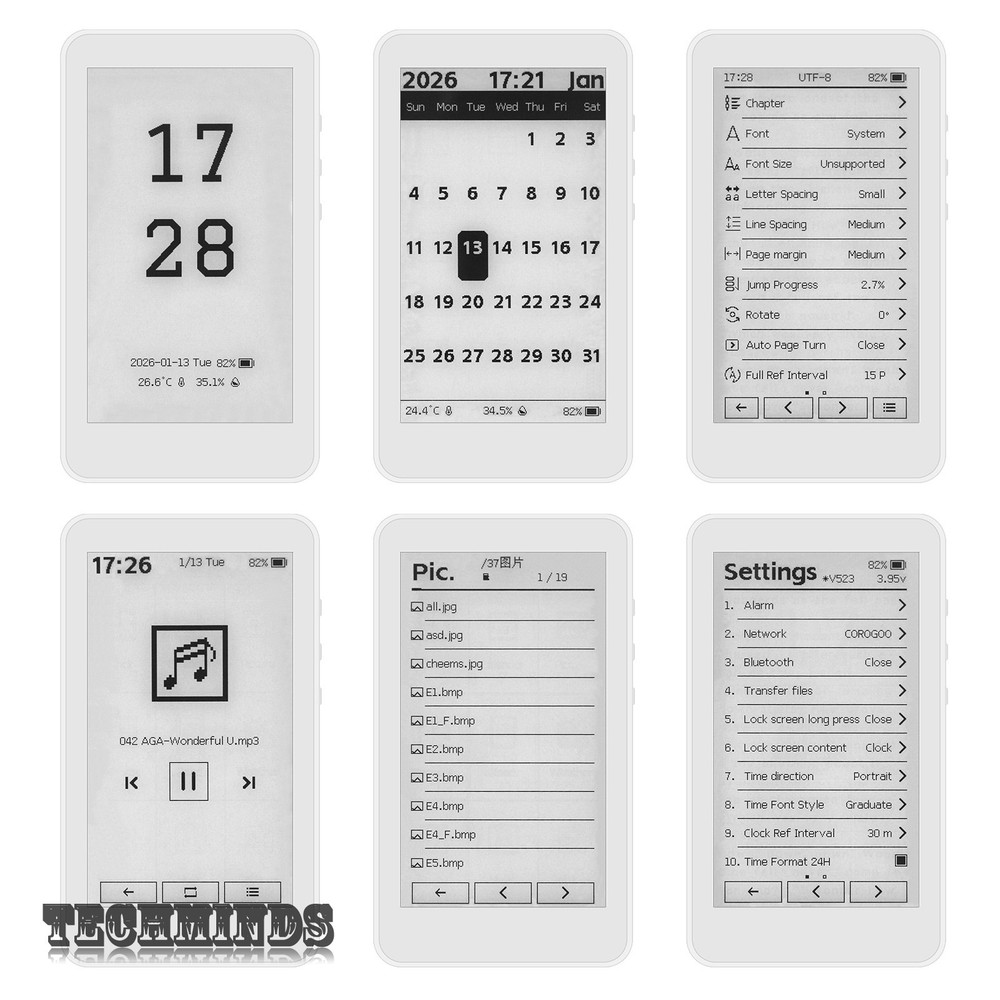 HamGeek M3 Portable E-Book Reader 3.7" Touch Screen E-Paper 10-Level Adjustable